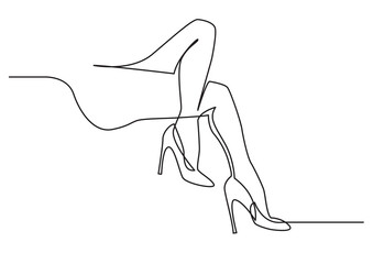 continuous line drawing naked women legs in high heels - PNG image with transparent background