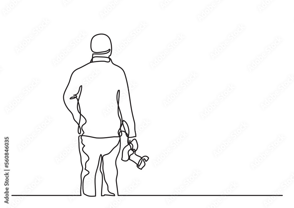 Poster continuous line drawing photographer holding camera 3 - png image with transparent background