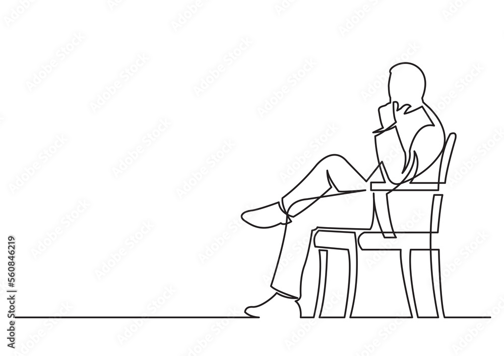 Poster continuous line drawing sitting thinking - png image with transparent background