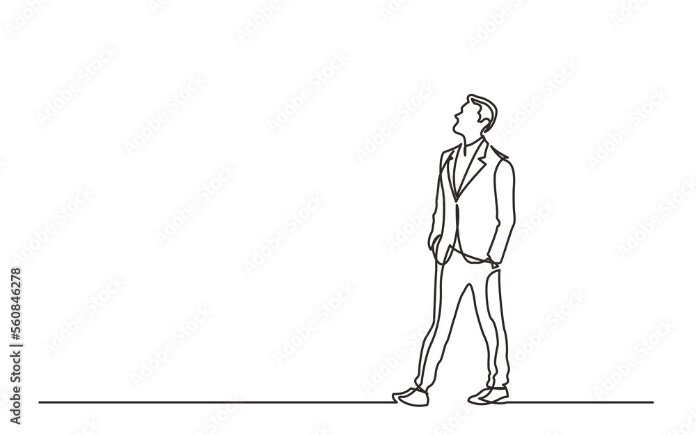 Poster continuous line drawing standing businessman dreaming - png image with transparent background