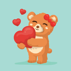 Hand Drawn Cute Bear Holding balloon 