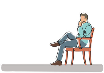 continuous line drawing sitting thinking colored - PNG image with transparent background