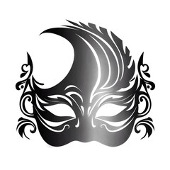 Black vector illustration of a venetian carnival mask isolated on a white background.