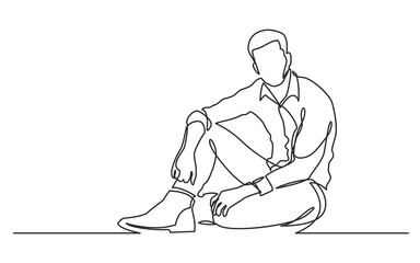 Fototapeta na wymiar continuous line drawing sitting young man in boots - PNG image with transparent background
