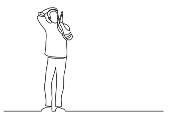 continuous line drawing standing frustrated man talking on phone - PNG image with transparent background