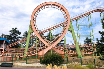 Roller coaster in the amusement park.