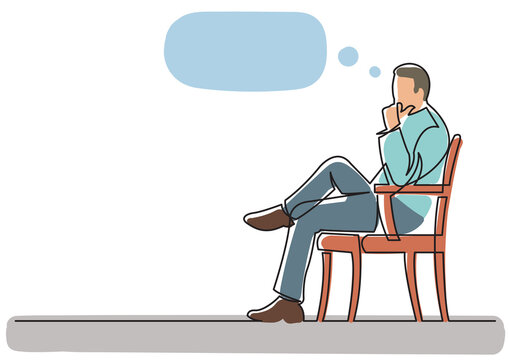 continuous line drawing sitting thinking speech bubble colored - PNG image with transparent background