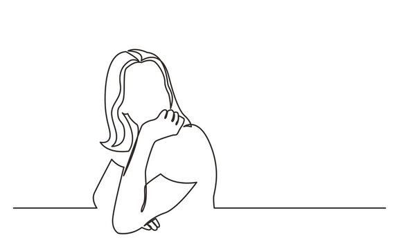 continuous line drawing sitting young woman in dreamy mood - PNG image with transparent background
