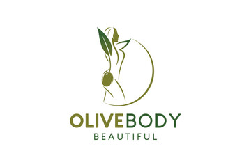 Beauty and care woman body olive logo design