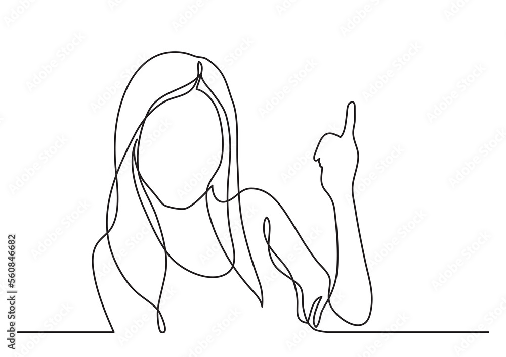Poster continuous line drawing woman pointing - png image with transparent background
