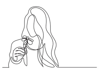 continuous line drawing woman with flower - PNG image with transparent background