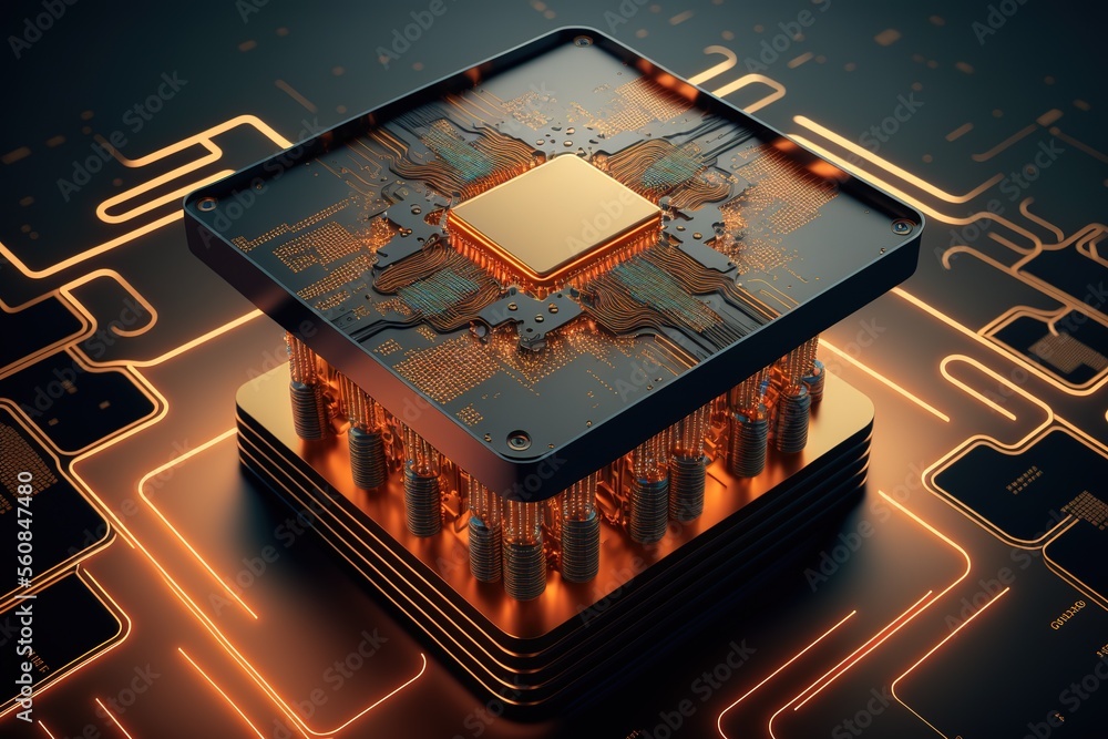 Aufkleber Quantum computer database concept. CPU Processors. AI