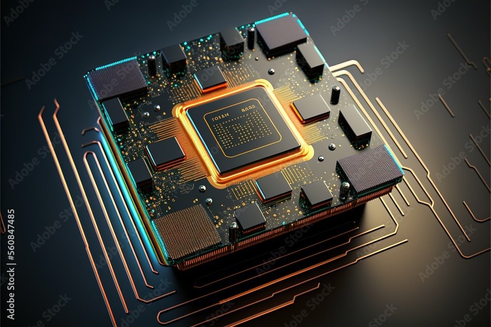 Poster Quantum computer database concept. CPU Processors. AI