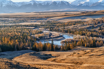 Sunrise in Altai Mountains and the North Chui Ridge, in Siberia, Altai Republic, Russia