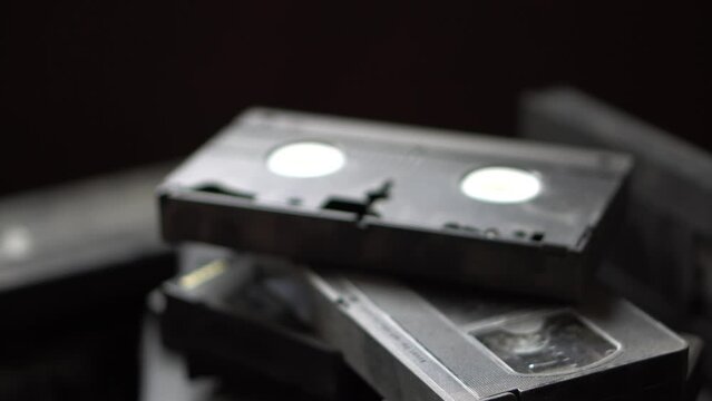 Old VHS video tape cassettes.Many video tapes