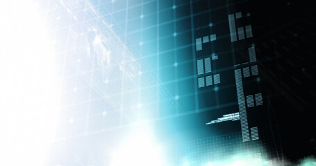 Image of data processing over globe on screen in background