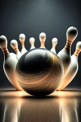 Foto op Plexiglas Bowling Kugel trifft auf die Kegel und macht einen Strike - Ai generiert © Sarah