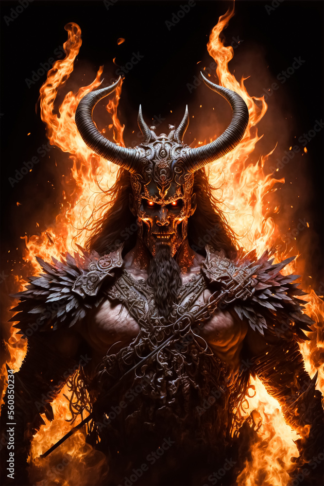 Wall mural devil warrior of fire arts