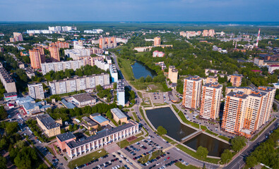 Aerial view of Russian city Chekhov, Moscow region
