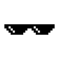 Fototapeta premium Funny Black Pixelated Sunglasses. Simple Linear Illustration of 8-bit Pixel Boss Glasses. Art Glasses of Thug Life Meme