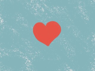 Red heart made with watercolor on sky blue background. Valentine's Theme. Annual celebration of February 14. Love day concept.