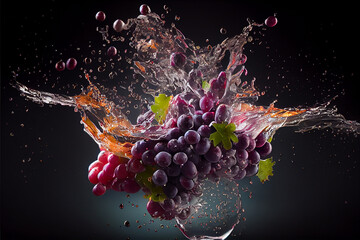 Grape splashing with water