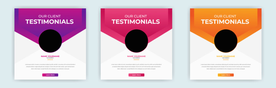 customer feedback testimonial or Customer feedback review social media post template with square size color variations, eps 10