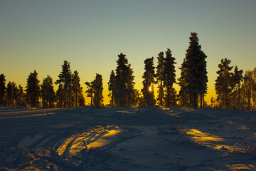 golden hour in a finnish skiing area