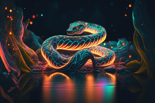 The Dream Creeper - Fantasy art depicting a Neon Snake