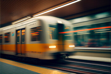 Fototapeta premium Blurred Motion Of Train At Subway Station