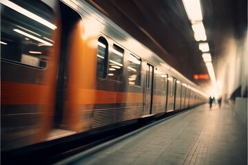 Blurred Motion Of Train At Subway Station