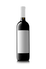 Red wine bottle with label on white backgrond