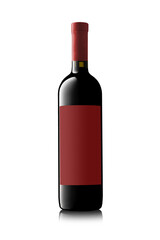 Red wine bottle with label on white backgrond