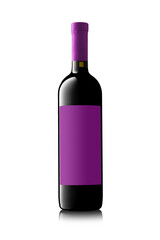 Red wine bottle with label on white backgrond
