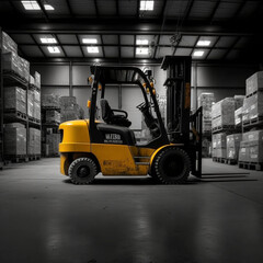 Fototapeta na wymiar Forklift in a warehouse. Generative AI.