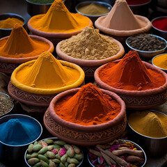 Indian spices in a market. Generative AI.