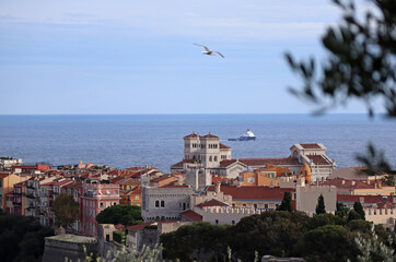 Monaco, Monaco - 11.19.2022 : View of Monaco and the famous rock where the castle of Grimaldi is...