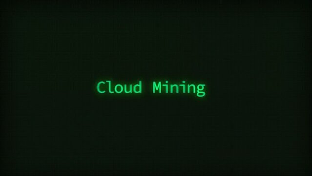 Retro Computer Coding Text Animation Typing Cloud Mining, CRT Monitor Style