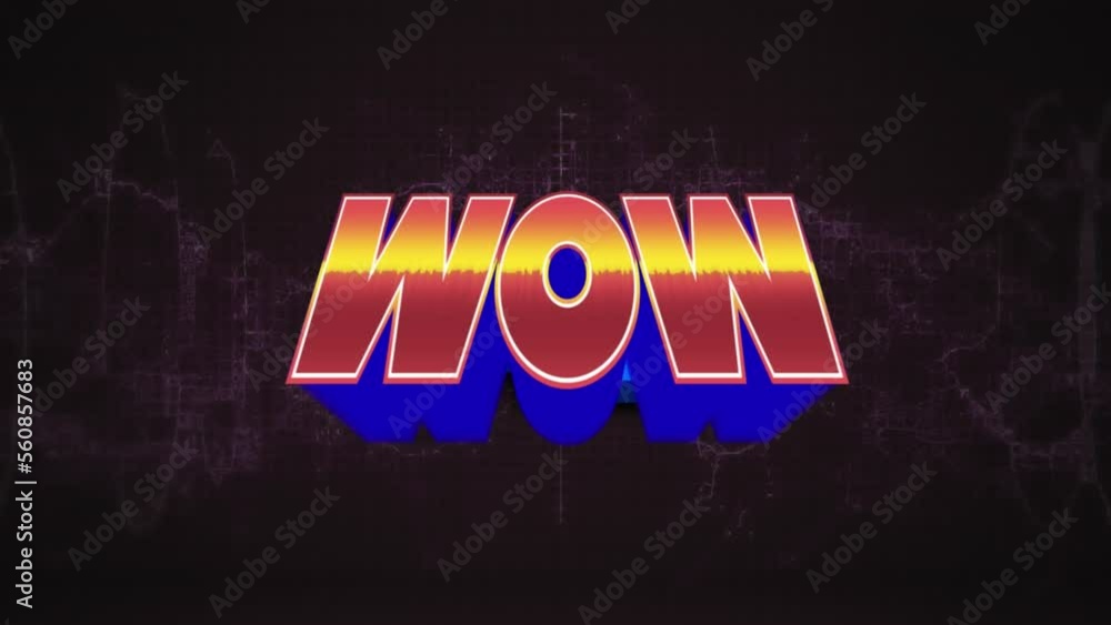 Poster animation of wow retro text over neon abstract shapes