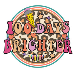 100 days of school  brighter png svg, leopard retro lighting bolt 100 days of school brighter svg png, 100th day of school svg, retro design