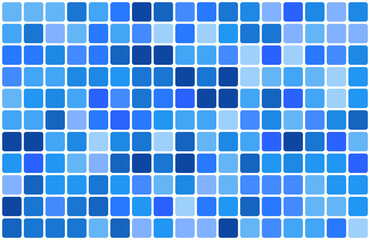 Random pattern of squares filled with shades of blue colors with rounded borders	and transparent backround (png image)