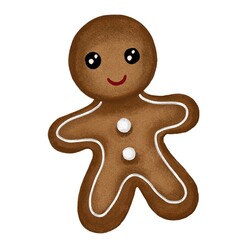 Сute gingerbread man with glaze and decorations clipart.