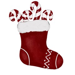 Christmas sock with red caramel Christmas canes clipart.