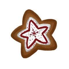 Gingerbread christmas star with glaze and decorations clipart.
