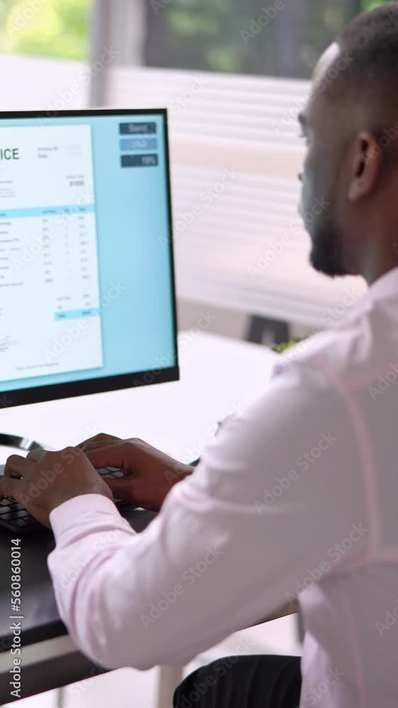 Poster accountant and business advisor with invoice