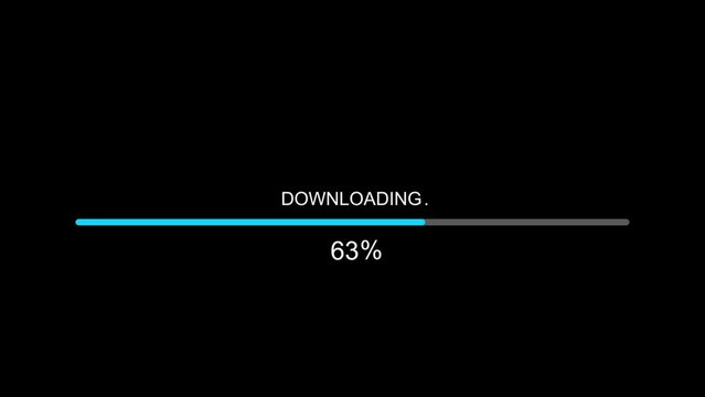 Downloading or uploading concept Loading bar icon in progress represented in percentage on black background.