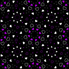 Fototapeta na wymiar Seamless pattern with purple hearts on a transparent background.