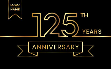 125th Anniversary template design with gold color for celebration event, invitation, banner, poster, flyer, greeting card. Line Art Design, Logo Vector Template