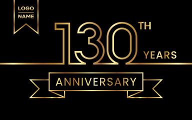 130th Anniversary template design with gold color for celebration event, invitation, banner, poster, flyer, greeting card. Line Art Design, Logo Vector Template