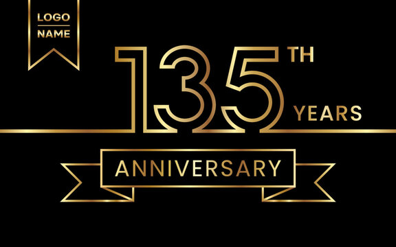 135th Anniversary template design with gold color for celebration event, invitation, banner, poster, flyer, greeting card. Line Art Design, Logo Vector Template